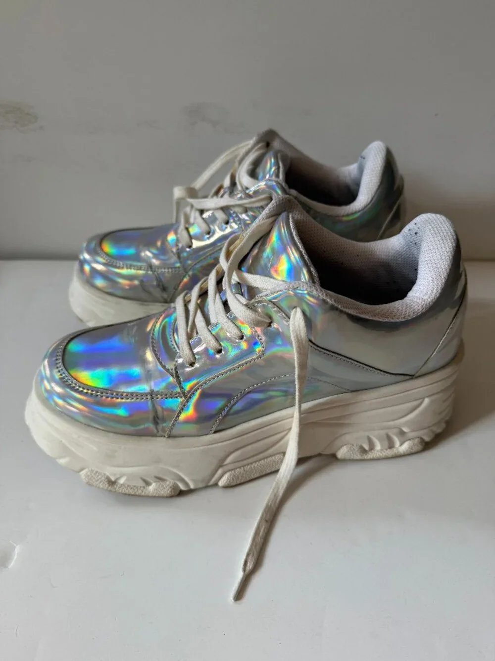 Forever 21 Hologram Iridescent Silver Platform Sneakers - Picture 1 of 5